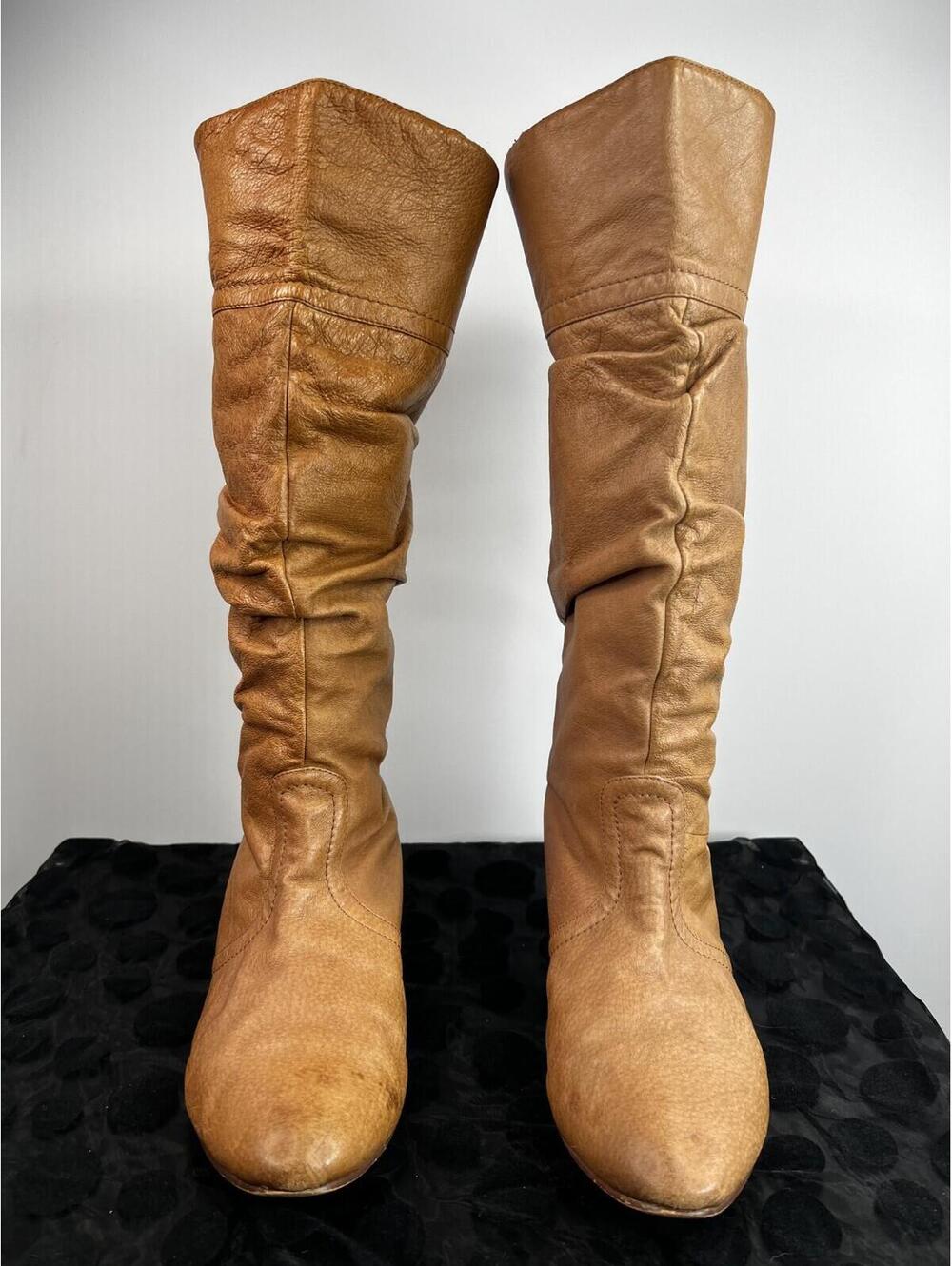 Steve Madden Womens Slouch Boots Tan Leather Knee High Pull On S/9.5 Boho Riding